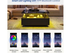 Mesa de centro moderna - com 2 gavetas + compartimentos em vidro -*ModernLuxe New