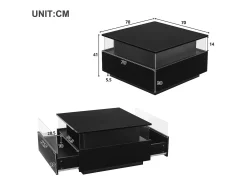 Mesa de centro moderna - com 2 gavetas + compartimentos em vidro -*ModernLuxe New