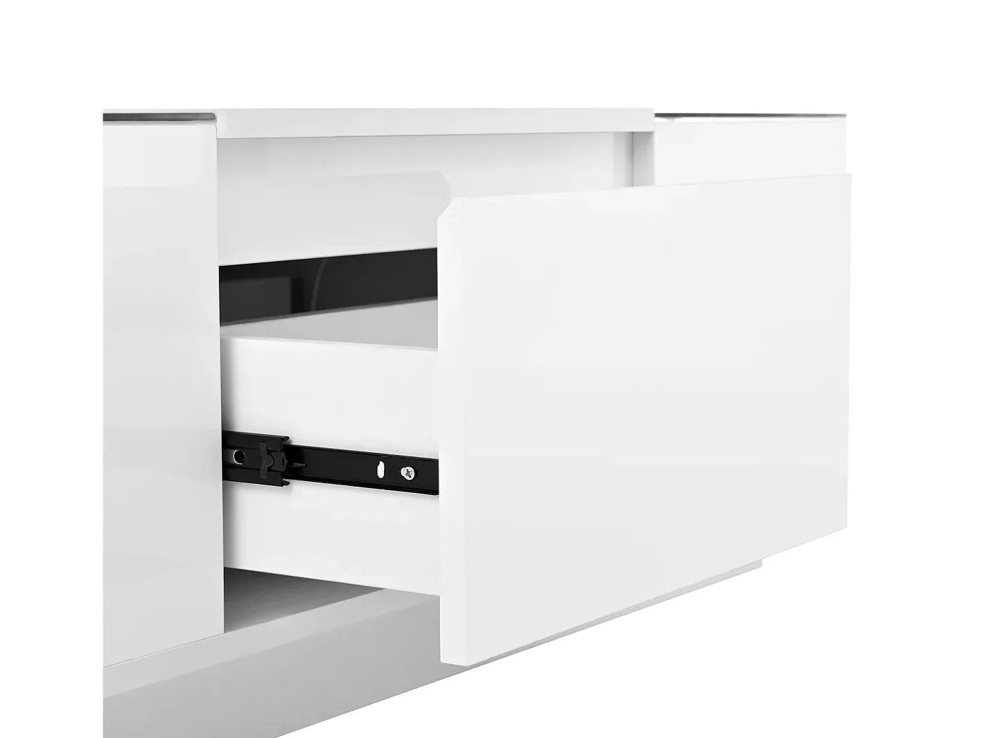 Online Mesa de centro moderna 105×50×35 cm - tampo de vidro - com iluminação LED - 2 gavetas - prateleiras abertas - Mesa De Centro