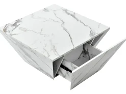 Mesa de centro moderna - com 2 gavetas - folheado com padrão mármore -*ModernLuxe Outlet