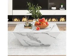 Mesa de centro moderna - com 2 gavetas - folheado com padrão mármore -*ModernLuxe Outlet