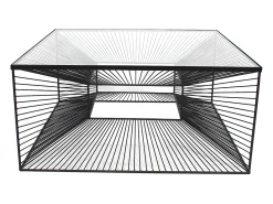 Vente-unique Mesa De Centro*Mesa de centro moderna - Vidro e metal preto em arame. CLARENCE Transparente / Preto
