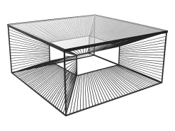 Vente-unique Mesa De Centro*Mesa de centro moderna - Vidro e metal preto em arame. CLARENCE Transparente / Preto