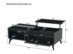 Hot Mesa de centro moderna ajustável em altura 110x50x48 cm - com compartimento de armazenamento - Prateleiras abertas - Mesa De Centro