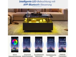 Best Mesa de centro moderna com 2 gavetas e espaço transparente - 70 x 70 x 41 cm - LEDs - Aglomerado - brilhante Mesa De Centro