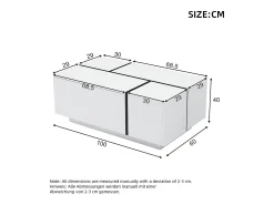 Outlet Mesa de centro moderna 100x60x40cm - acabamento brilhante - com 4 gavetas - branca Mesa De Centro