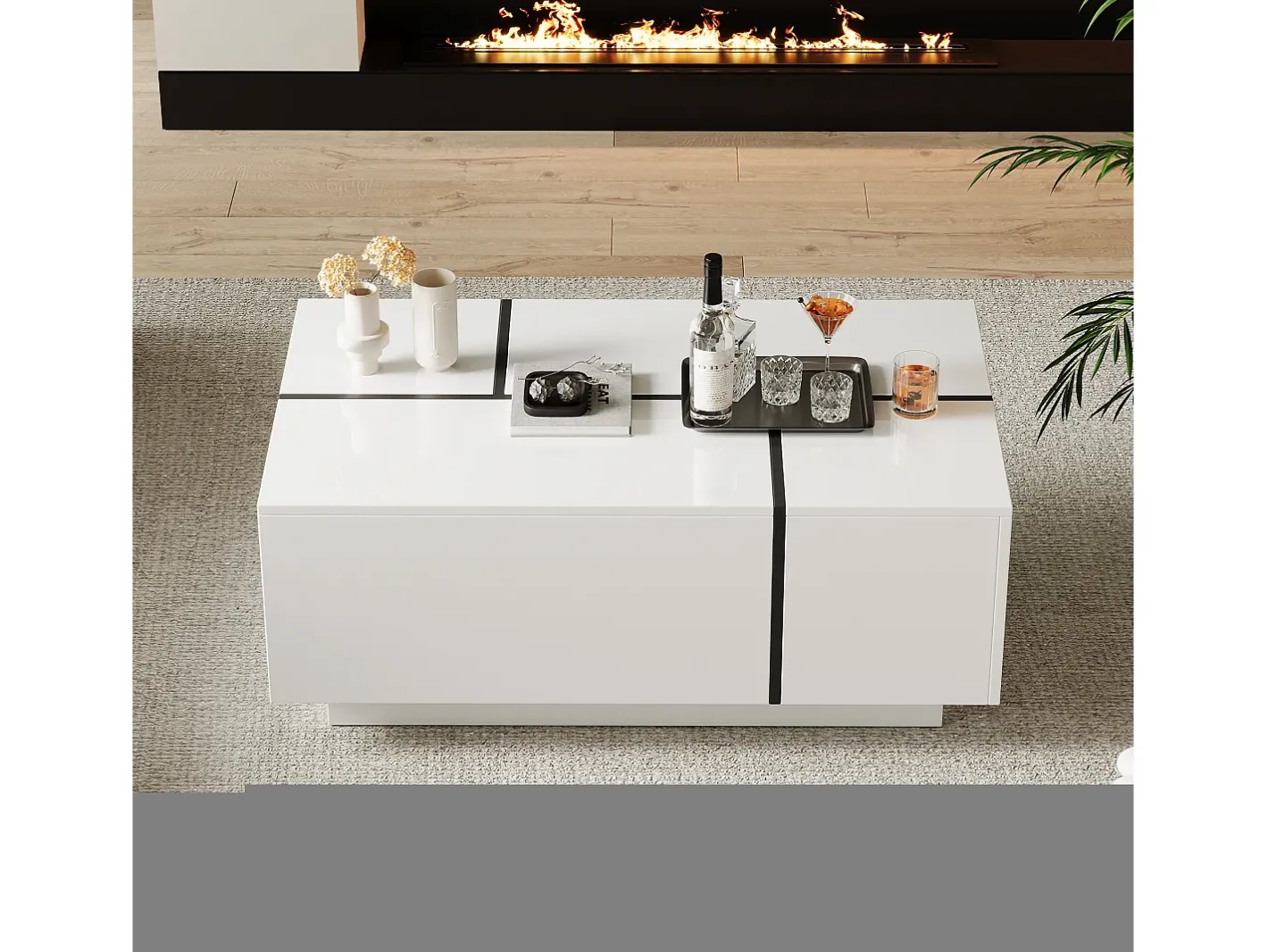 Outlet Mesa de centro moderna 100x60x40cm - acabamento brilhante - com 4 gavetas - branca Mesa De Centro
