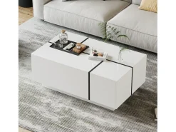 Outlet Mesa de centro moderna 100x60x40cm - acabamento brilhante - com 4 gavetas - branca Mesa De Centro