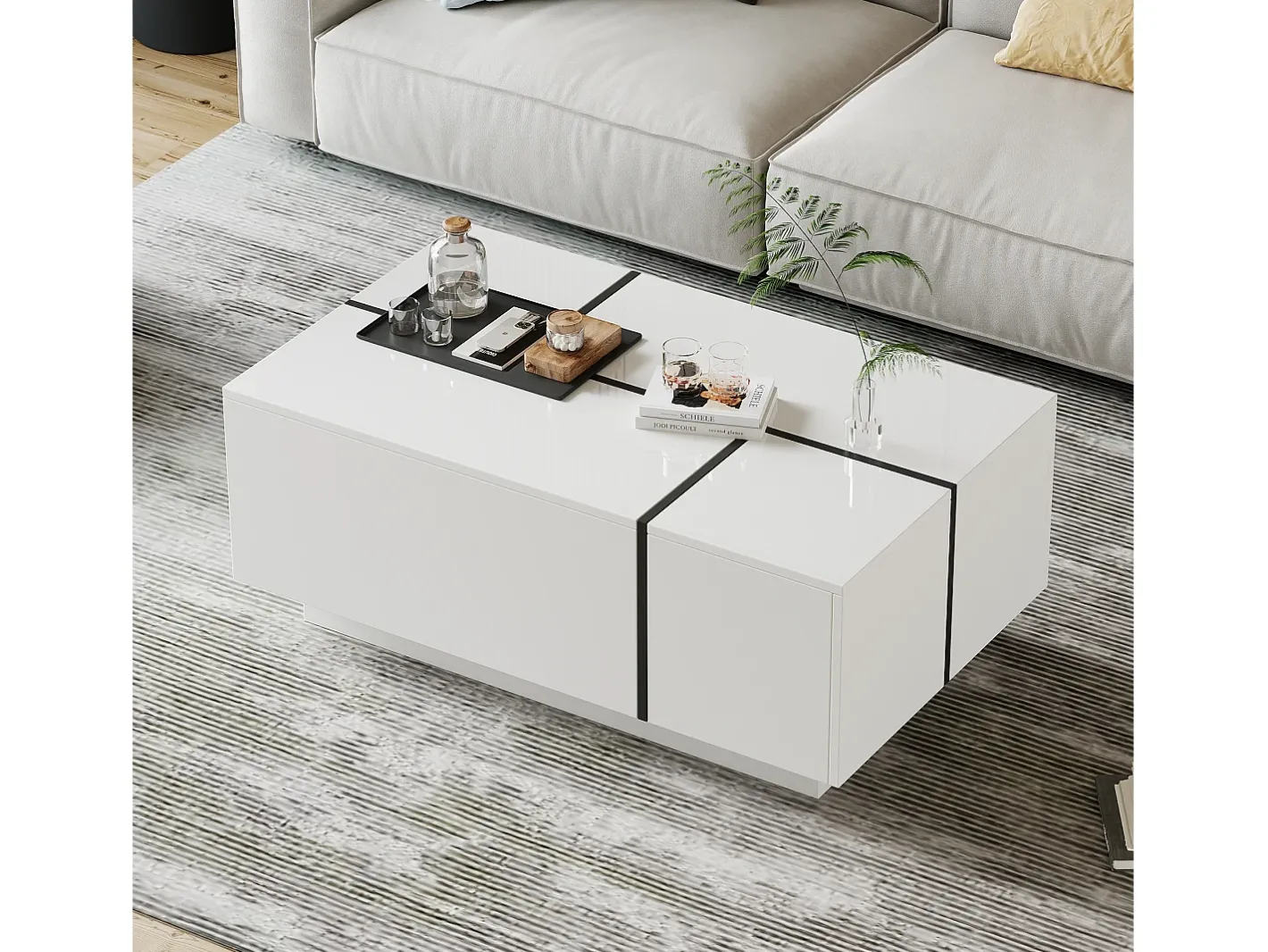 Outlet Mesa de centro moderna 100x60x40cm - acabamento brilhante - com 4 gavetas - branca Mesa De Centro