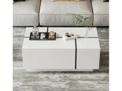 Outlet Mesa de centro moderna 100x60x40cm - acabamento brilhante - com 4 gavetas - branca Mesa De Centro