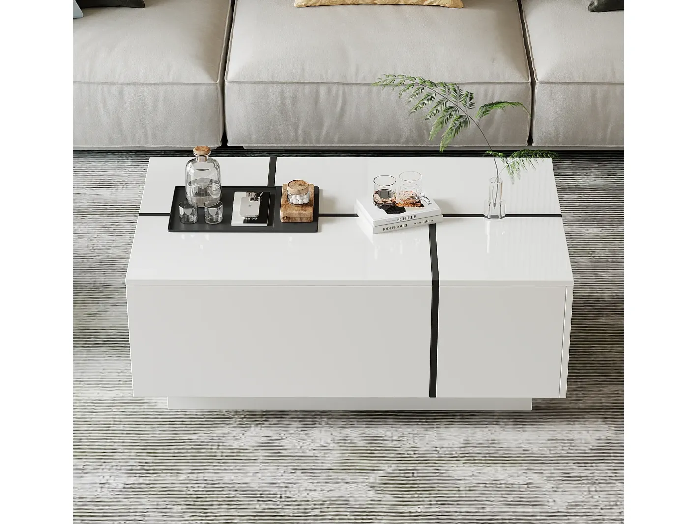 Outlet Mesa de centro moderna 100x60x40cm - acabamento brilhante - com 4 gavetas - branca Mesa De Centro