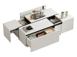 Outlet Mesa de centro moderna 100x60x40cm - acabamento brilhante - com 4 gavetas - branca Mesa De Centro