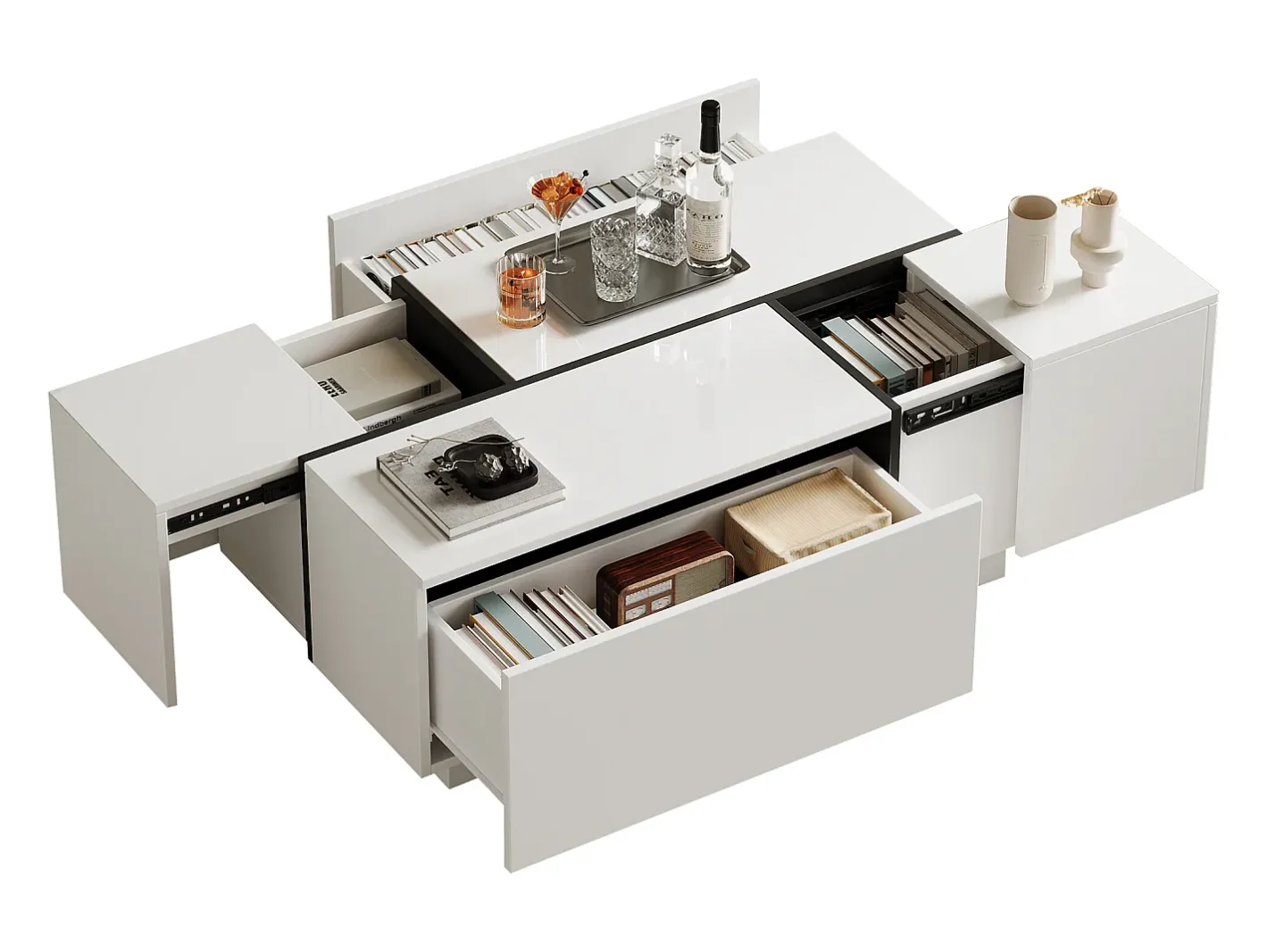 Outlet Mesa de centro moderna 100x60x40cm - acabamento brilhante - com 4 gavetas - branca Mesa De Centro