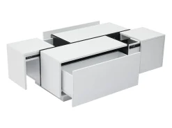 Outlet Mesa de centro moderna 100x60x40cm - acabamento brilhante - com 4 gavetas - branca Mesa De Centro