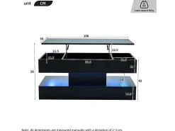 Mesa de centro moderna 100x50x42 cm - com iluminação LED - compartimento oculto - elevador hidráulico -*ModernLuxe Hot