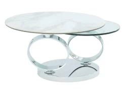 Mesa de centro modular em vidro temperado, cerâmica e metal - Efeito mármore branco - JOLINE*Maison Céphy Outlet