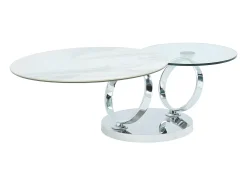 Mesa de centro modular em vidro temperado, cerâmica e metal - Efeito mármore branco - JOLINE*Maison Céphy Outlet