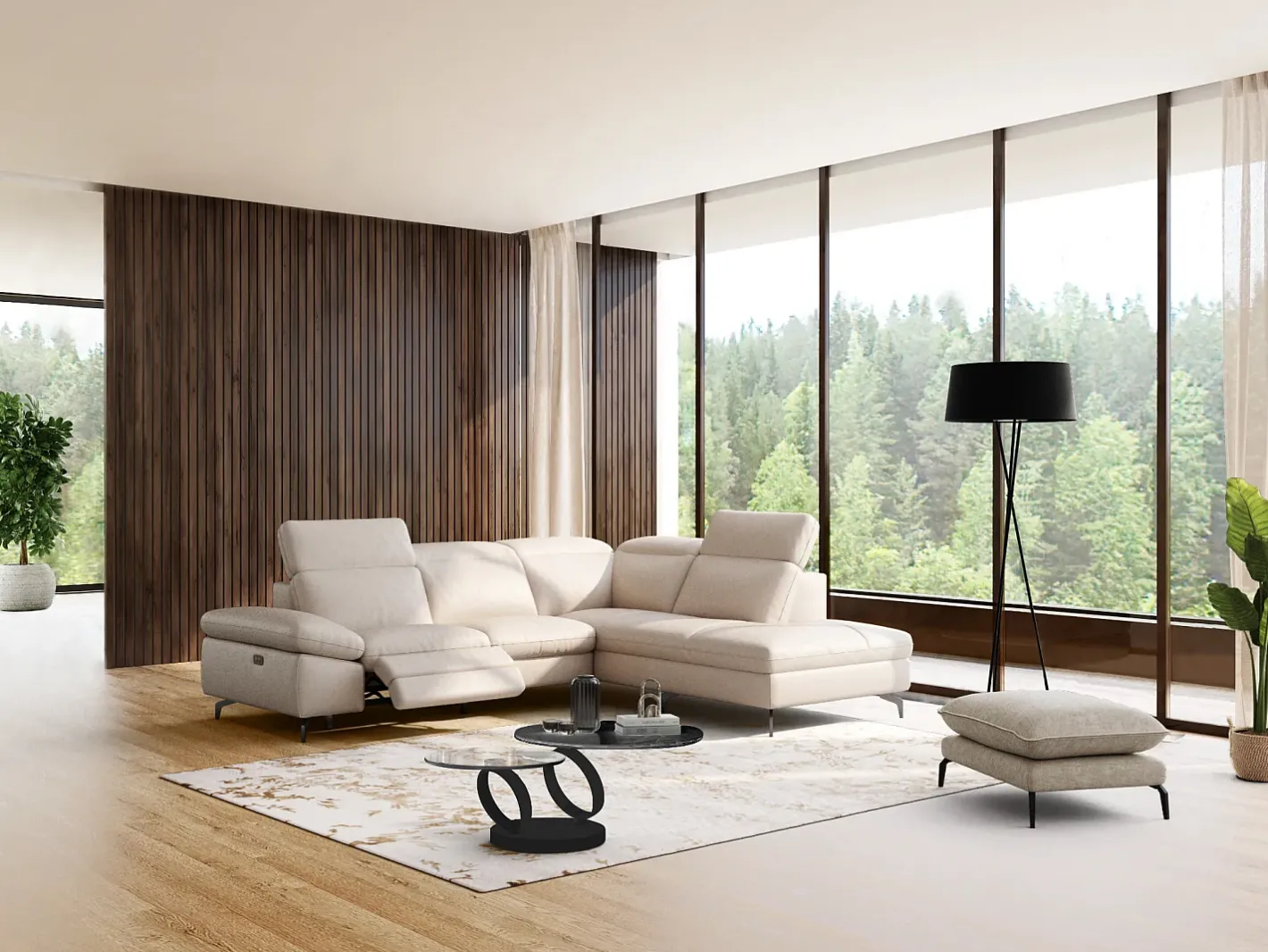 Mesa de centro modular em vidro temperado, cerâmica e metal - Efeito mármore preto - JOLINE^Maison Céphy Outlet