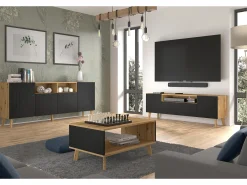 Furnlux Mesa De Centro*Mesa de centro Nexa madeira e preto 45cm Preto / Creme
