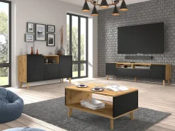 Furnlux Mesa De Centro*Mesa de centro Nexa madeira e preto 45cm Preto / Creme
