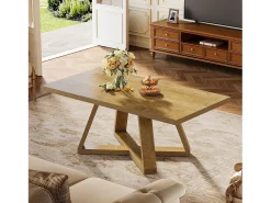 Mesa de Centro para Sala de Estar, Mesa de Centro Retangular Rustica de 120 cm, Mesa de Chá^Tribesigns