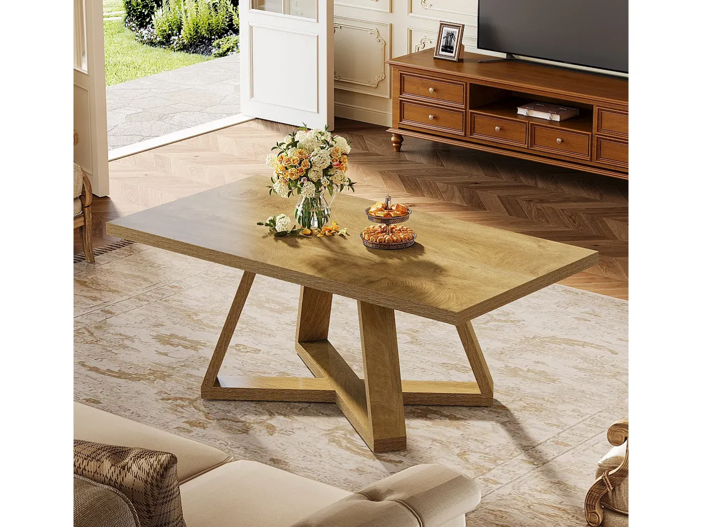 Mesa de Centro para Sala de Estar, Mesa de Centro Retangular Rustica de 120 cm, Mesa de Chá^Tribesigns