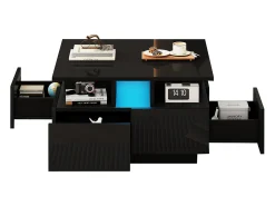 Hot Mesa de centro quadrada brilhante 70×70×40 cm - com iluminação LED - 4 gavetas - Mesa De Centro