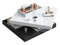 Best Mesa de centro quadrada com 4 compartimentos e tampo giratório - 70 x 70 x 36 cm - Aglomerado - + branco Mesa De Centro