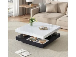 Best Mesa de centro quadrada com 4 compartimentos e tampo giratório - 70 x 70 x 36 cm - Aglomerado - + branco Mesa De Centro