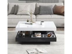 Best Mesa de centro quadrada com 4 compartimentos e tampo giratório - 70 x 70 x 36 cm - Aglomerado - + branco Mesa De Centro