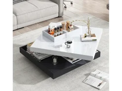 Best Mesa de centro quadrada com 4 compartimentos e tampo giratório - 70 x 70 x 36 cm - Aglomerado - + branco Mesa De Centro