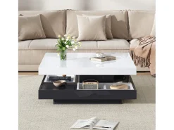 Best Mesa de centro quadrada com 4 compartimentos e tampo giratório - 70 x 70 x 36 cm - Aglomerado - + branco Mesa De Centro