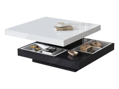 Best Mesa de centro quadrada com 4 compartimentos e tampo giratório - 70 x 70 x 36 cm - Aglomerado - + branco Mesa De Centro