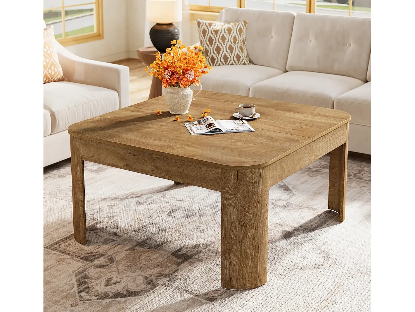 New Mesa de Centro Quadrada, Mesa Simples de 100cm para Sala de Estar Mesa De Centro