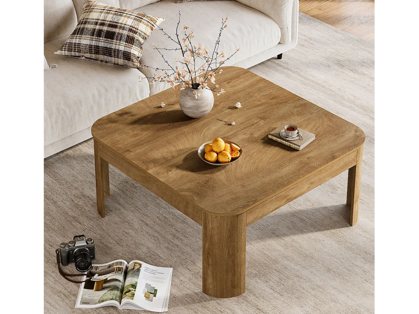 New Mesa de Centro Quadrada, Mesa Simples de 100cm para Sala de Estar Mesa De Centro