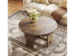 Discount Mesa de Centro Redonda com Pédestal, Mesa de Centro Pequena Circular de 80cm Mesa De Centro