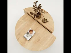 Clearance Mesa de centro redonda de design em madeira CARLOW com arrumação - Nogueira Mesa De Centro