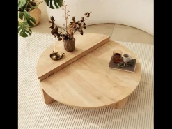 Clearance Mesa de centro redonda de design em madeira CARLOW com arrumação - Nogueira Mesa De Centro