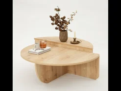 Clearance Mesa de centro redonda de design em madeira CARLOW com arrumação - Nogueira Mesa De Centro