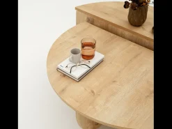 Clearance Mesa de centro redonda de design em madeira CARLOW com arrumação - Nogueira Mesa De Centro