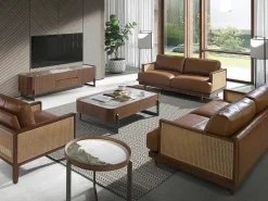 Mesa de centro redonda em mármore porcelânico, nogueira e aço metálico escuro 2130*Angel Cerda Discount