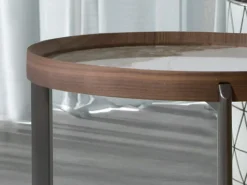 Mesa de centro redonda em mármore porcelânico, nogueira e aço metálico escuro 2130*Angel Cerda Discount