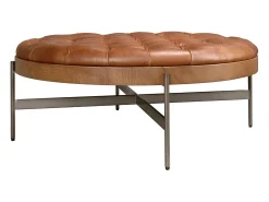 Mesa de centro redonda em pele castanha escura, nogueira e aço escuro 2147*Angel Cerda Online