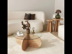 Concept-Usine Mesa De Centro*Mesa de centro redonda em madeira com tampo de vidro RIBE Castanho