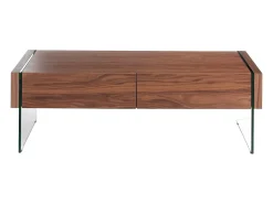 Mesa de centro retangular em nogueira e vidro temperado 2050*Angel Cerda Outlet