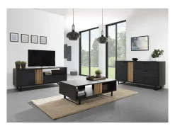 Clearance Mesa de centro robusta coleção LOFT Cor preta e carvalho. Pés em metal . Mesa De Centro