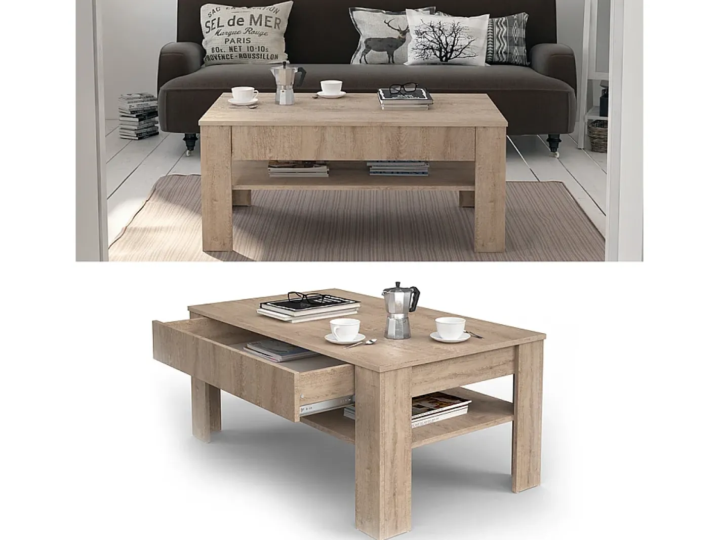 Vicco Mesa De Centro*Mesa de centro sonoma 92.2x65x48 milan Natural claro