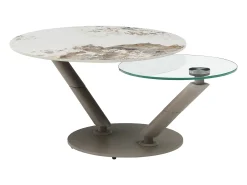 Vente-unique Mesa De Centro*Mesa de centro tampos giratórios cerâmica e vidro temperado efeito mármore branco - ELDOVA Transparente / Taupe / Branco