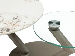 Vente-unique Mesa De Centro*Mesa de centro tampos giratórios cerâmica e vidro temperado efeito mármore branco - ELDOVA Transparente / Taupe / Branco