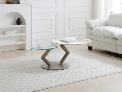Vente-unique Mesa De Centro*Mesa de centro tampos giratórios cerâmica e vidro temperado efeito mármore branco - ELDOVA Transparente / Taupe / Branco